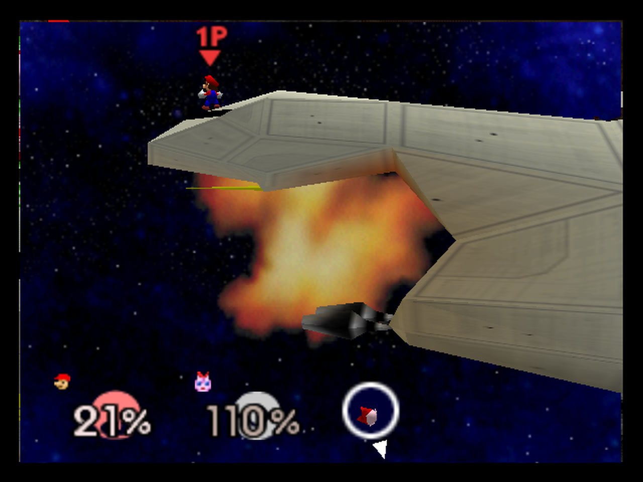 Star playing as red Mario on Sector Z with a 1P marker